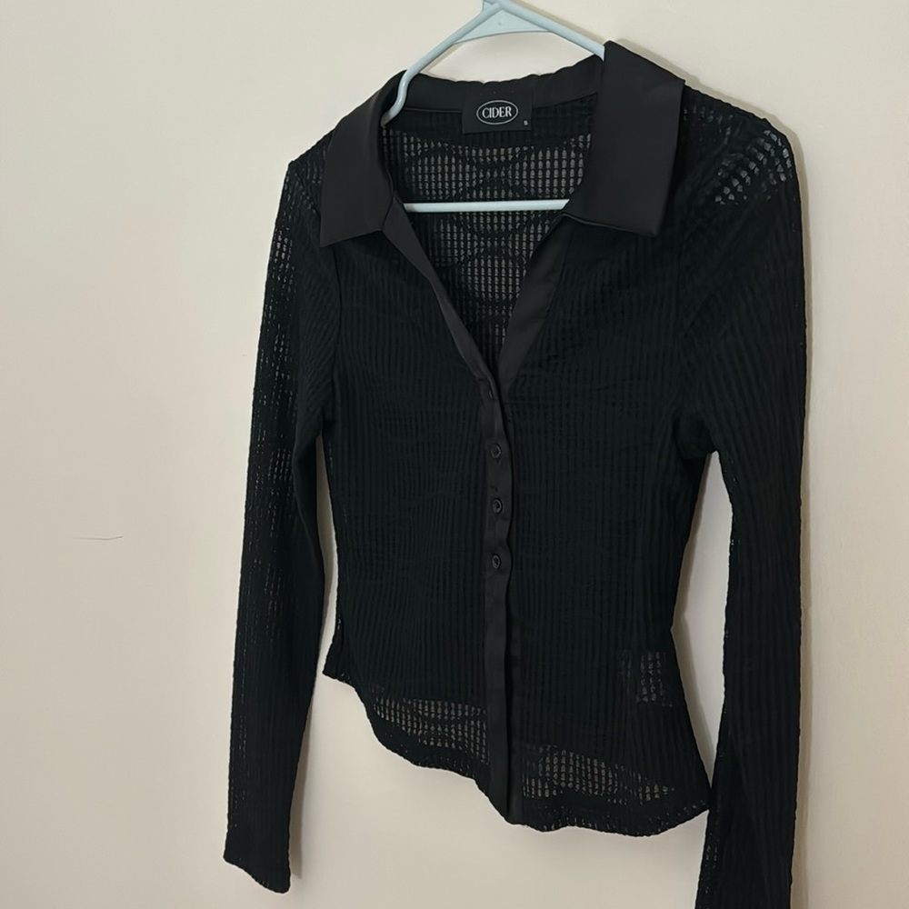 Long sleeve semi sheer button down top